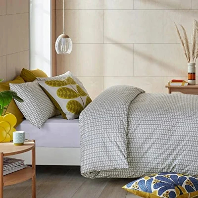 Image of Ashley Wilde Orla Kiely Tiny Stem Light Cool Grey 100% Cotton Bedding (Super King Duvet Cover 260cm x 220cm)