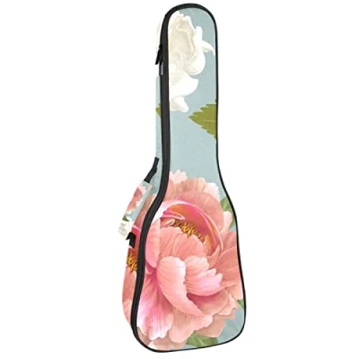 Image of Tenor Ukulele Gig Bag Waterproof Case Padded Backpack, Great for Soprano Concert (21/23/24 in) Peony Pattern