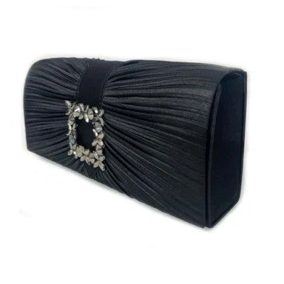 Image of LeahWard Women&#039;s Satin Clutch Bag Crystal Wedding Party Evening Handbag (Black)