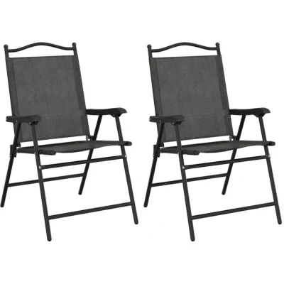 Image of vidaXL Folding Garden Chairs 2 pcs Melange Grey Steel and Textilene