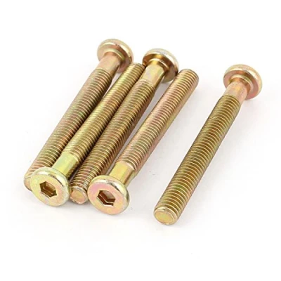 Image of sourcing map M8x65mm Male Thread Hex Socket Head Cap Screws Bolts Bronze Tone 5 Pcs