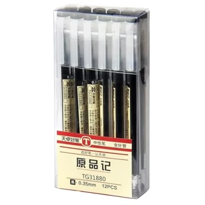Image of Gel Ink Pen Japanese Style Liquid Rollerball Pens Quick Drying 0.35mm Ultra Fine Point Ballpoint Maker Premium for Office School Stationery Supply,12 Pcs/Set, Black