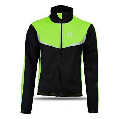 Image of Mens Cycling Jacket Windstopper Biking Winter Thermal Fleece Bicycle Top (Black/Green, Medium)