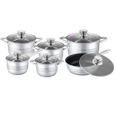 Image of 12Pc Stainless Steel Induction Hob Casserole Saucepan Stock Pot Fry Pan Cookware by Crystals®
