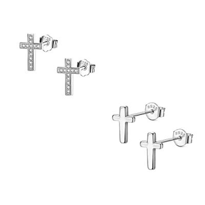 Image of Bo Win 925 sterling silver stud earrings diamond cross for women girls