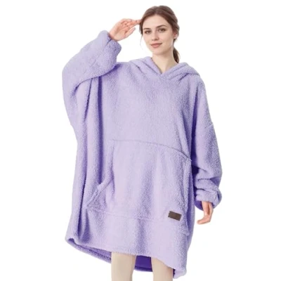 Image of Catalonia Classy Wearable Oversized Hoodie Blanket, Snuggle Sherpa Blanket Hoodie, Warm Throw Sweatshirt with Sleeves for Winter, Gifts Mum Women Men Adults Teens, Purple