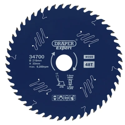 Image of Draper Expert TCT Circular Saw Blade for Wood with PTFE Coating, 216 x 30mm, 48T