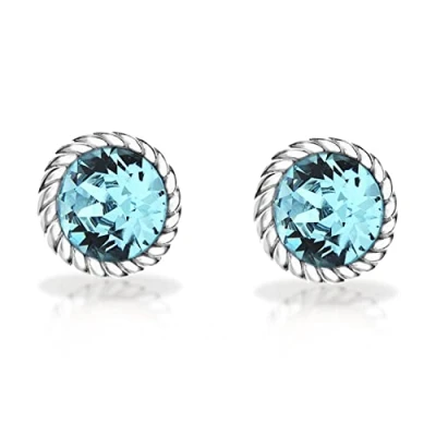 Image of Tuscany Silver Women&#039;s Sterling 10 mm Light Blue Swarovski Crystal March Birthstone Earrings