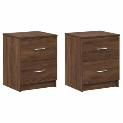 Image of vidaXL Nightstand Brown Oak Bedside Cabinets with Drawers Modern Bedroom Tables Engineered Wood Night Table Set