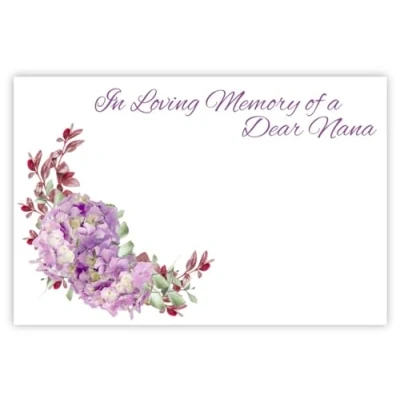 Image of celloexpress In Loving Memory Nana (Lilac Hydrangea) Flower Message Cards 60mm x 90mm Bereavement Florist Card Sympathy Condolences Notes (Pack of 50)