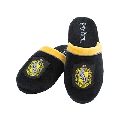 Image of Funidelia Hufflepuff Slippers Harry Potter for men and women Hogwarts, Wizards merchandise, comfortable lounge wear accessories adults Size 8 11 Yellow