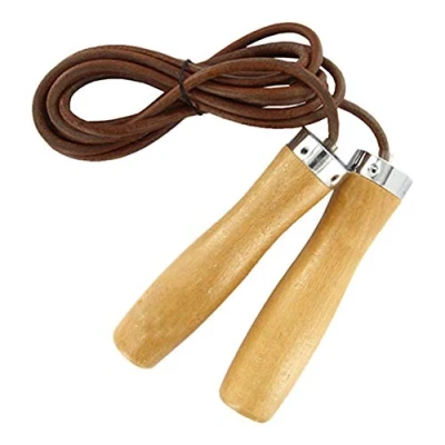 Image of ONEX Leather Skipping Rope Speed Boxing Exercise Fitness Jump Gym Workouts Fat Burning Exercises &amp; Wood handle (Brown Leather)