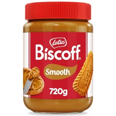 Image of Biscoff Sweet spread Smooth Caramelised biscuit flavour Vegan Nut free No colours or added flavours Plastic Jar 720g