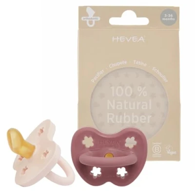 Image of Natural Rubber Dummy Pacifier Orthodontic 3 36 Months Two Pack Powder Pink &amp; Rosewood