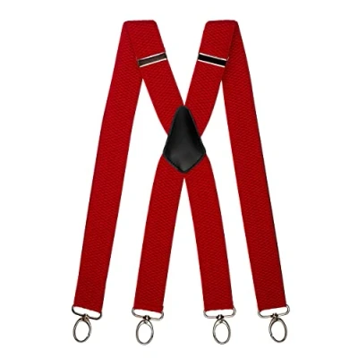 Image of Olata Heavy Duty X Shape Multi Purpose Wide Braces/Suspenders with Carabiner Clips 4cm. Red (Silver Clips)