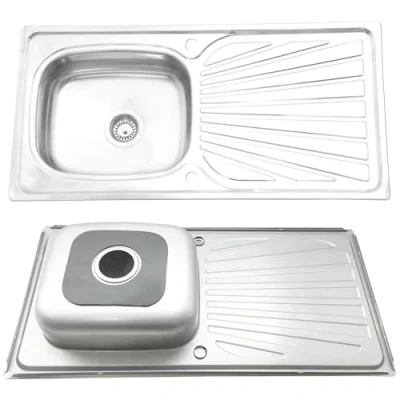 Image of ARA CHOICE Stainless Steel 1.0 Single Bowl Kitchen Sink Reversible Waste Plumbing Kit with Drainer &amp; Inset Wastes Set