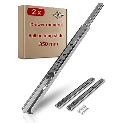 Image of LouMaxx Ball Bearing Drawer Runners, Set of 2, 27 mm Groove, Rail System with Partial Extension, 350