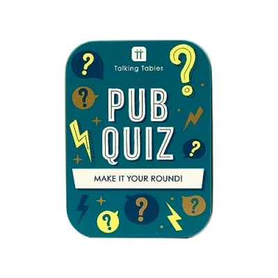 Image of Talking Tables Pub Quiz Travel Game, Pocket Size General Knowledge Trivia for the Family to Play on a Journey or at Home Packed in Giftable Tin Case, Secret Santa Stocking Filler