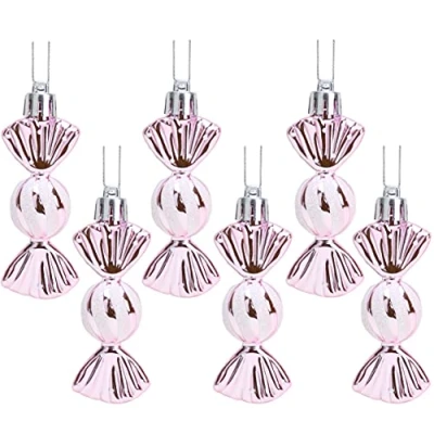 Image of Christmas Concepts® Pack of 6 8cm Mini Sweet Shaped Baubles Shiny &amp; Glitter Decorated Tree Decorations (Baby Pink)