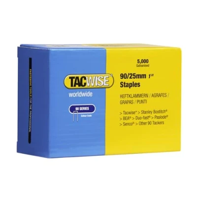 Image of Tacwise 0308 Type 90 / 25 mm Galvanised Narrow Crown Staples, Pack of 5000