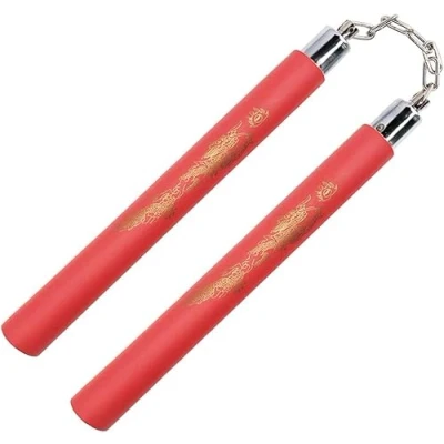 Image of Playwell Childrens Foam Rubber Safety Training Nunchucks With Chain All Red