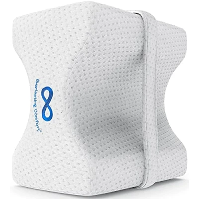 Image of Everlasting Comfort Knee Pillow for Sleeping on Side Dual Curved Memory Foam Leg with Removable Strap Wedge Cushion Knee, Leg, Lower Back, Sciatica, Hip Pain Support
