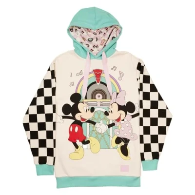 Image of LOUNGEFLY DISNEY MICKEY AND MINNIE DATE NIGHT DINER UNISEX HOODIE MEDIUM