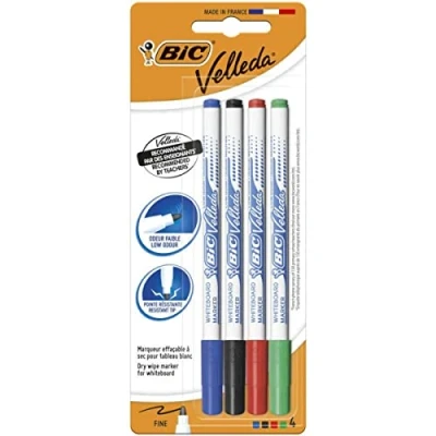 Image of BiC Velleda Dry Wipe Whiteboard Markers, Pack of 4