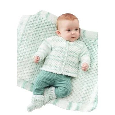 Image of King Cole 5699 Knitting Pattern Baby Cardigan Waistcoat Hoody Blanket Bootees in Stripe DK