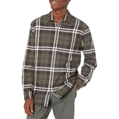 Image of Amazon Essentials Men&#039;s Long Sleeve Flannel Shirt (Available in Big &amp; Tall), Olive Plaid, L