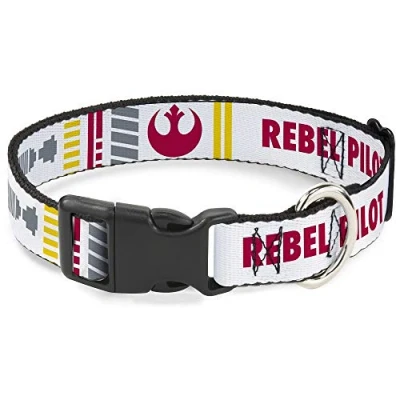 Image of Dog Collar Plastic Clip Star Wars Rebel Pilot Alliance Insignia X Wing Fighter 15 to 26 Inches 1.0 Inch Wide