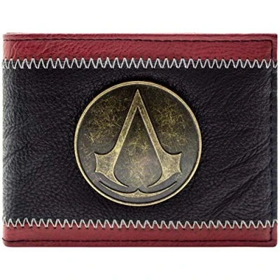Image of Assassins Creed Cast Metal Bronze Insignia Badge Wallet Bi Fold ID &amp; Card Holder, Red