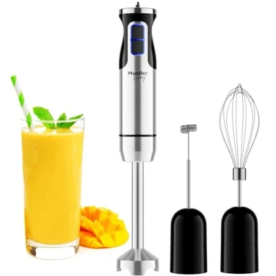Image of Mueller Immersion Blender Handheld 8 Speed Stainless Steel Electric Hand Blender, 3 in 1 Emulsion with Turbo Mode, Stick Emulsifier for Kitchen Soup, Smoothie, Puree