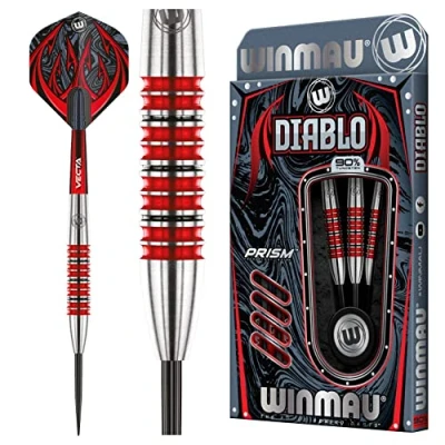 Image of WINMAU Diablo 24 Gram Professional Steeltip Tungsten Darts Set with Flights and Stems (Shafts)