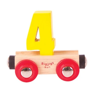 Image of Bigjigs Rail Wooden Name Number 4 (Yellow) Personalised Wood Railway Carriage