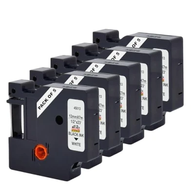 Image of Double Dragon, 5 x Compatible Label Tape for Dymo D1 45013 a45013 S0720530, Refills LabelManager 160 210D 280 360D 420P 450 450D 500TS, Labelpoint 100 150 250, Black on White, 12mm 7m