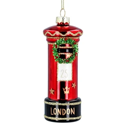Image of Gisela Graham London Glass Post Box Hanging Decoration