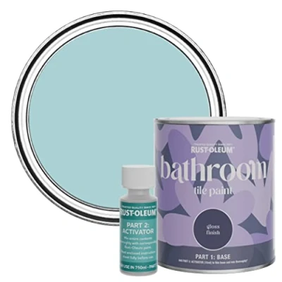 Image of Rust Oleum Blue Water Resistant Bathroom Tile Paint in Gloss Finish Little Cyclades 750ml