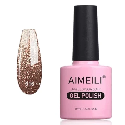 Image of AIMEILI Soak Off UV LED Glitter Gel Nail Polish Tinsel Toast Gold Diamond (016) 10ml
