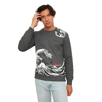 Image of Trendyol Men&#039;s Crew Neck Plain Regular Sweatshirt, Gray, S UK