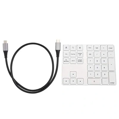 Image of Wireless Number Keyboard, 34 Key Bluetooth Numeric Keypad with USB C 2*USB 3.0 HUB for Laptop/Pad/Smartphone, Protable Waterproof Aluminum Alloy Pad Compatible Multiple Devices(Silver)