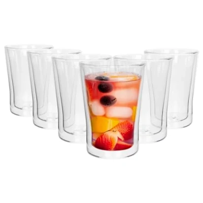 Image of Rink Drink 6x Clear 360ml Double Walled Glasses Set Insulated Coffee Latte Tea Cups Mugs for Drinking Hot &amp; Ice Cappuccino Espresso