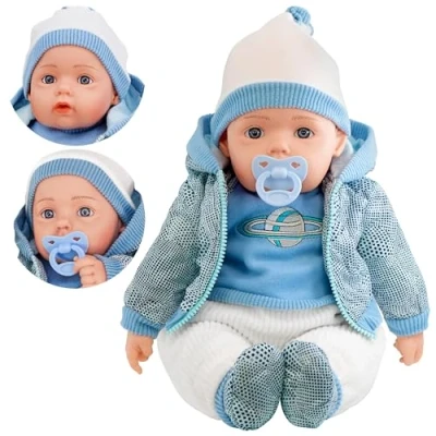 Image of Bibi Doll 20&quot; Lifelike Large Size Soft Bodied Baby Girls Boys Toy With Dummy &amp; Sounds (Blue Space Jacket)