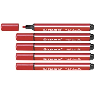 Image of Triangular Fibre Tip Pen STABILO Trio Scribbi Pack of 5 Red