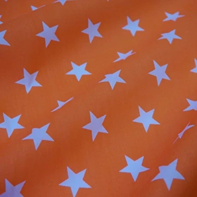 Image of Orange Polycotton Fabric with White Stars (Per Metre)