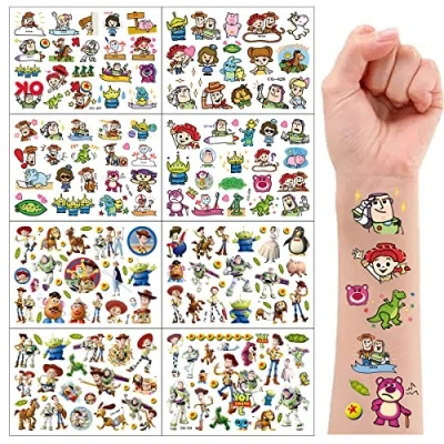Image of Toy Story Temporary Tattoos,8 Sheets 200+ Patterns Waterproof Removable, Birthday Party Bag Filler