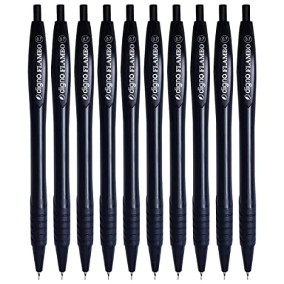 Image of DIGNO Retractable Ballpoint Pens, BLACK, Fine Point (0.7mm), Pack of 10, Flambo Retract Ball Smooth Writing, Perfect for School Office Home Use