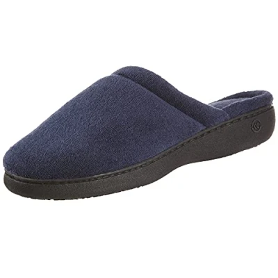Image of Isotoner Women&#039;s Terry Slip on Clog Slipper with Memory Foam for Indoor/Outdoor Comfort, Heather Grey Flower, 5 UK