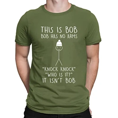 Image of Mens This is Bob No Arms Knock Stickman Joke Funny T Shirt Khaki (M)