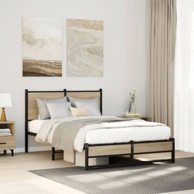 Image of vidaXL Metal Bed Frame without Mattress Sonoma Oak 120x200 cm